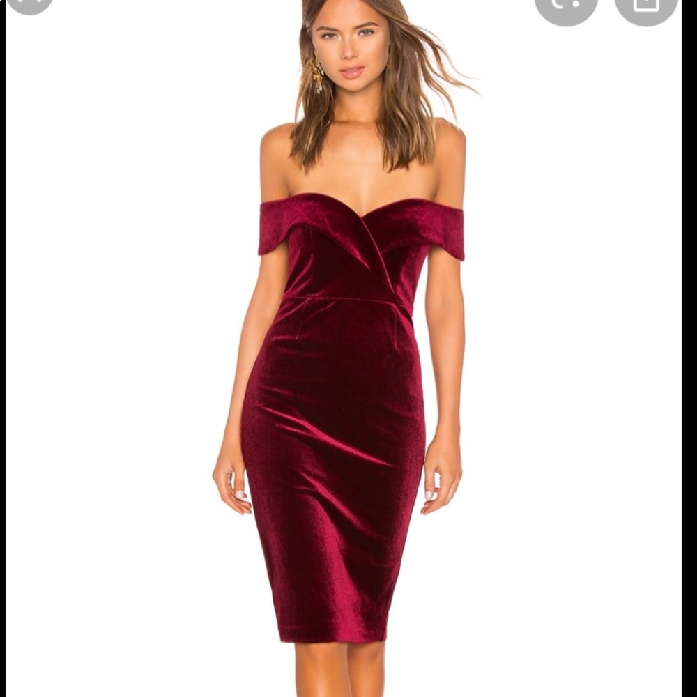 NWT Bardot burgundy velvet off the shoulder dress